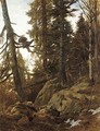 A heath cock roosting in an Alpine forest - Franz Von Pausinger