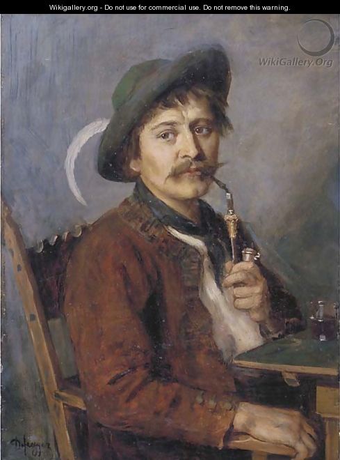 Jung Bauern a Tyrolean farmer with a pipe - Franz Von Defregger