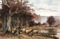 Sheep grazing under a tree - Franz van Severdonck