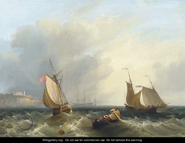 A Royal Naval armed cutter heading inshore off the mouth of the Tyne - Frederick Calvert