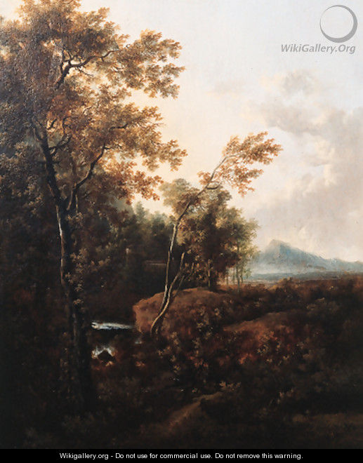 Birch Trees by a torrent in an Italianate landscape - Frederick De Moucheron
