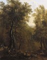A stag hunt in a wood by a country mansion - Frederick De Moucheron