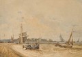 Fishermen in a small boat near the shore, perhaps at Calais, sailing boats in the background - Francesco Francia