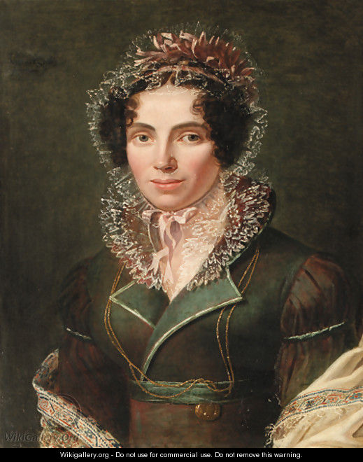 Portrait of a lady, half-length, in a green dress - Francois-Marius Granet