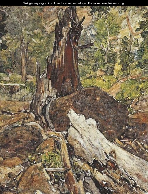 A Fallen Tree, Canyon Creek, Wyoming - Frank Tenney Johnson