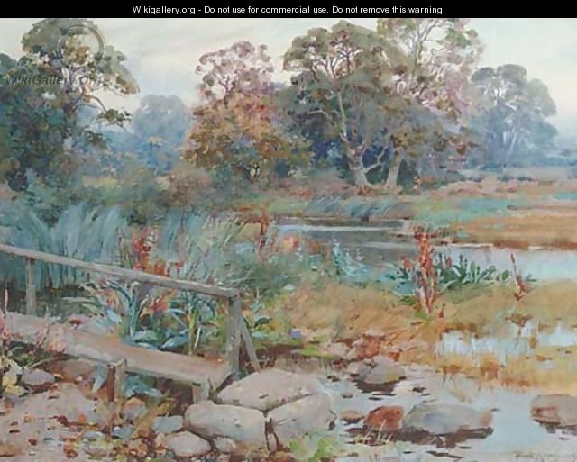 A wooded river landscape - Frank Richards, R.B.A.