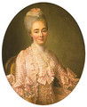 Portrait of a Lady, said to be Yvonette Moulin de la Racinire, seated half-length, in a pink and white striped dress with lace trimmings - Francois-Hubert Drouais