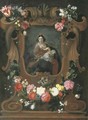 The Virgin and Child with the young Saint John the Baptist, surrounded by a cartouche with floral garlands - Frans Ykens