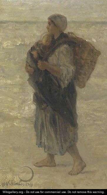 Woman and Child on the Beach - Jozef Israels