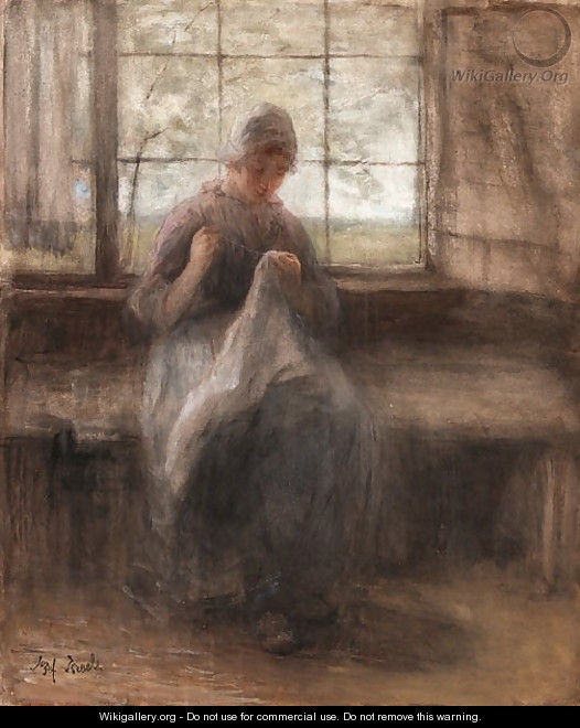 Girl sewing by a window - Jozef Israels