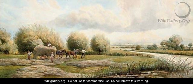 Gathering hay beside the Thames - Joseph Charles Reed