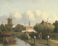 A busy canal near a Dutch town - Joseph Bles