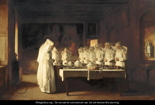 Sisters of Charity Saying Grace Before a Meal at the Hospice in Beaune, France, (Le Benedicte) - Claude Joseph Bail
