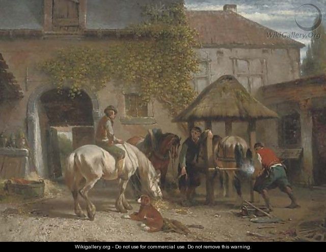 Shoeing horses at the blacksmith - Joseph Jodocus Moerenhout