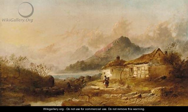 A figure before a cottage in a lake landscape; and Figures resting in a mountainous landscape - Joseph Horlor