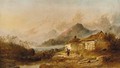 A figure before a cottage in a lake landscape; and Figures resting in a mountainous landscape - Joseph Horlor