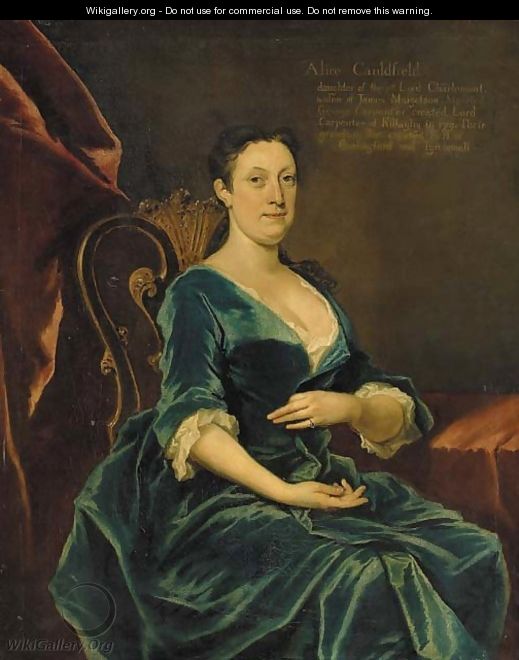 Portrait of Alice Caulfeild, daughter of William, 1st Viscount Charlemont, three-quarter-length, in a blue dress, seated in an interior - Joseph Highmore