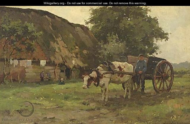 A peasant family by a farm - Joseph Gerardus van Jole