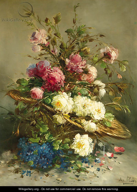 Still life with flowers in a wicker basket - Joseph Klaas