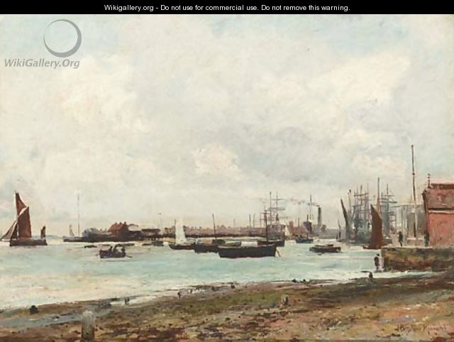 A harbour at low tide - John William Buxton Knight