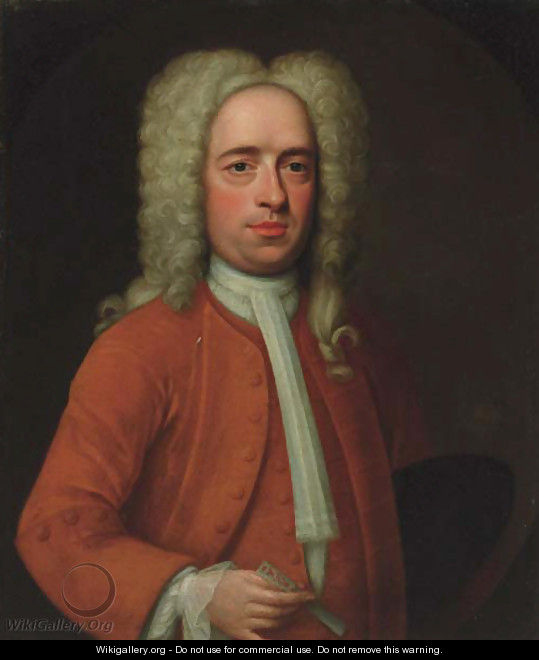Portrait of Mr Osborn, half-length, in a brown coat and waistcoat and white stock, feigned oval - Johannes or Jan Verelst