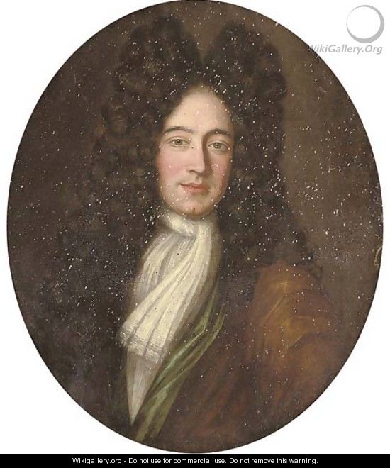 Portrait of a gentleman, half-length, in a brown and green robe, with a white cravat - Johannes or Jan Verelst