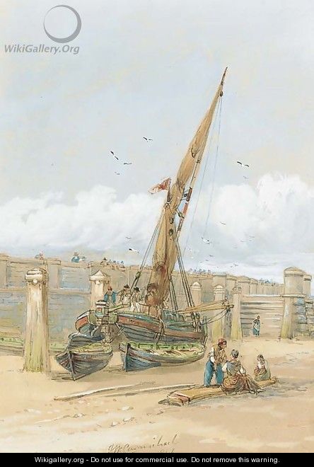 Fishermen gossiping before a beached vessel - James Wilson Carmichael