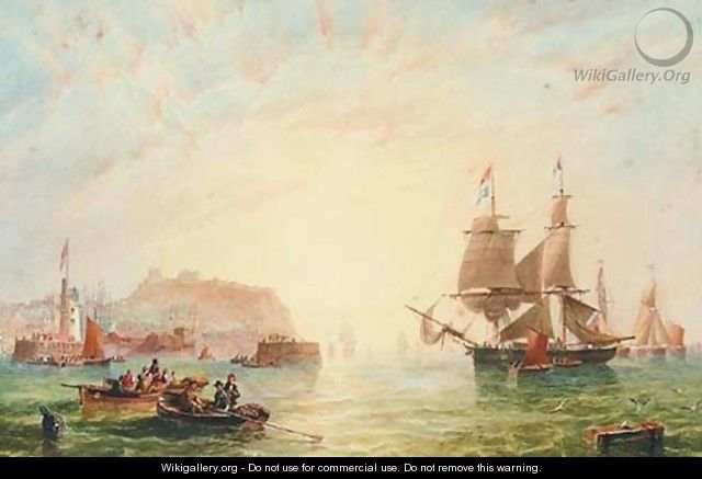 A trading brig and other vessels off the entrance to Scarborough - James Wilson Carmichael