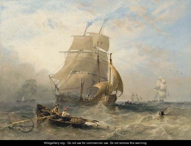 A collier brig, a lugger, and other fishing vessels off the north east coast - James Wilson Carmichael