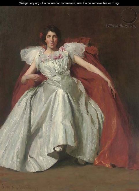 Portrait of Annette Gardner, seated full-length, in a white dress - John William Whiteley