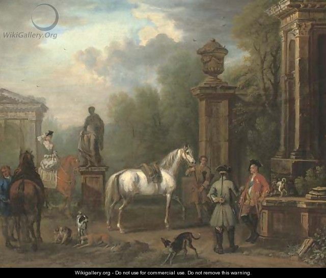 Portrait of Charles Spencer, 3rd Duke of Marlborough (1706-1758), and Elizabeth, Duchess of Marlborough, with a hunting party - John Wootton