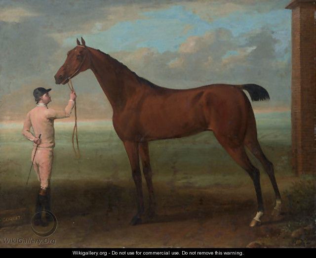 Coquette, a Bay Mare, held by a Groom, beside the King