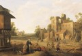 A village street with peasants and travellers - Joost Corenlisz. Droogsloot