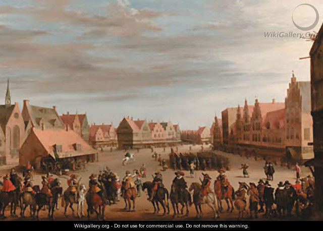 The disbanding of the waardgelders by Prince Maurits of Nassau on the Neude, Utrecht, 31 July 1618 - Joost Cornelisz. Droochsloot