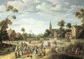 A village kermesse with numerous peasants feasting and making merry - Joost Cornelisz. Droochsloot