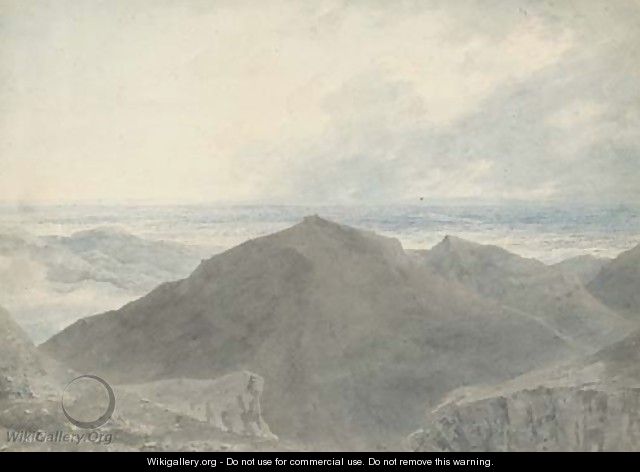 A figure in an extensive mountainous landscape - John Robert Cozens