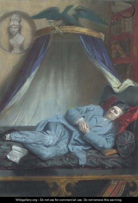 Portrait of John Horne Tooke (1736-1812), small full-length, in a black sleeping hat and blue suit, reclining on a bed - John Raphael Smith