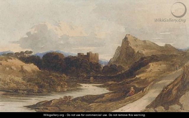 A Castle in a river landscape - John Varley