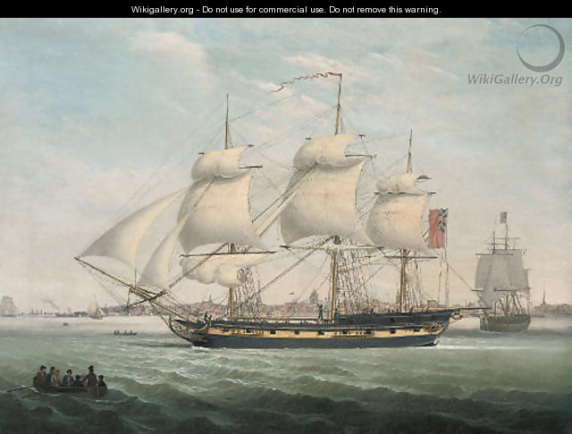 Merchantmen in the Mersey, with the port of Liverpool beyond - John Jenkinson