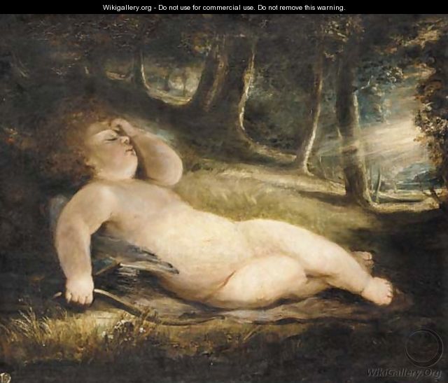 Cupid asleep in a woodland clearing - John Jackson