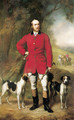Portrait of the Hon. Ralph Nevill, full-length, in red jacket and riding britches, holding a crop in his left hand and horn in his right - John Lucas