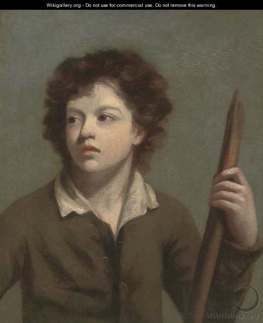 Portrait of a boy, bust-length, in a brown coat, holding a staff - John Opie