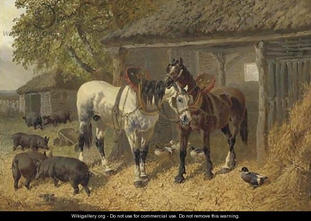 Horses, pigs and ducks in a farmyard - John Frederick Herring, Jnr.
