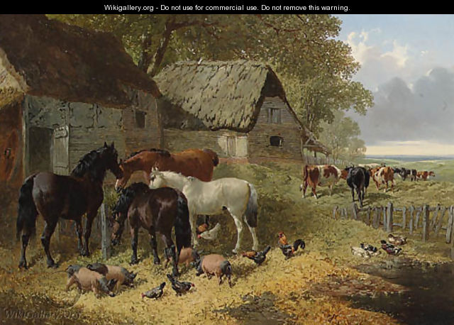 Horses, Cattle, Pigs, Chickens and Ducks in a Farmyard - John Frederick Herring, Jnr.