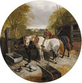 Horses at a trough, with ducks, on in a foreground - John Frederick Herring, Jnr.