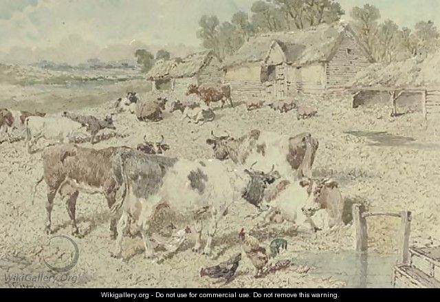 A farmyard scene with cattle, poultry and pigs - John Frederick Herring, Jnr.