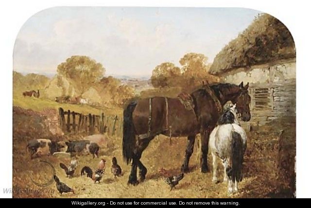 Horses, pigs and chickens in a farmyard - John Frederick Herring, Jnr.