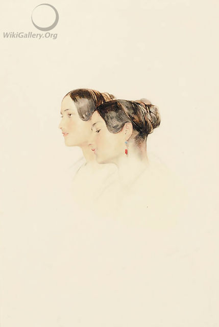 Head study of two young women, looking to the left - John Frederick Lewis