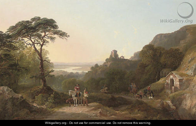 A hunting party in an extensive landscape - John F Tennant