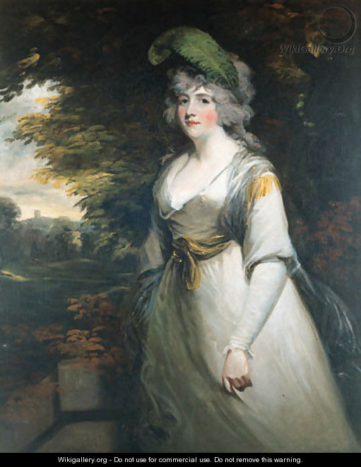 Portrait of Lady Boothby, three-quarter length, in a grey dress and with a plume in her hair, a landscape beyond 2 - John Hoppner